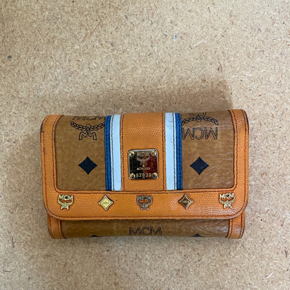 MCM Tan and Blue Leather Wallet